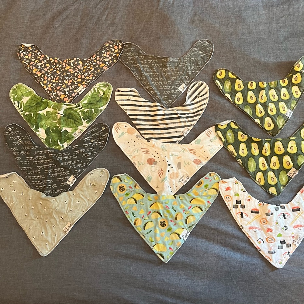 Set of 11 Copper Pearl bandana bibs